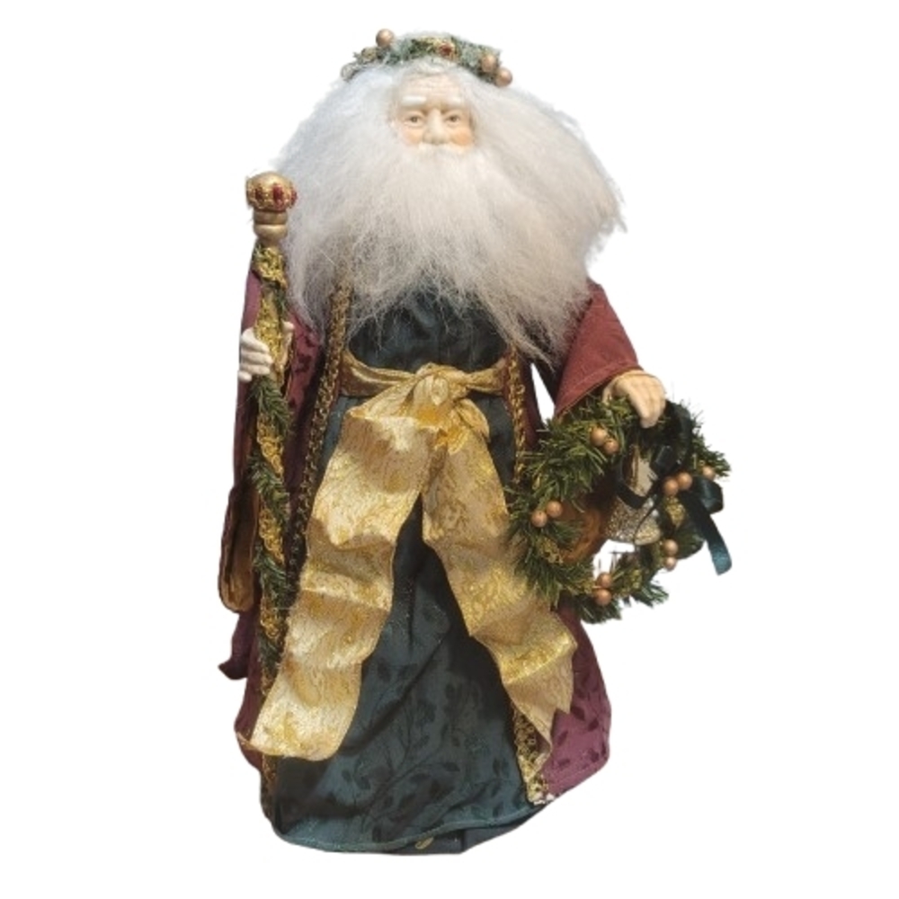 Santa 18" Ceramic Figure Hand Painted detailed Fabric Christmas Table Top Santa